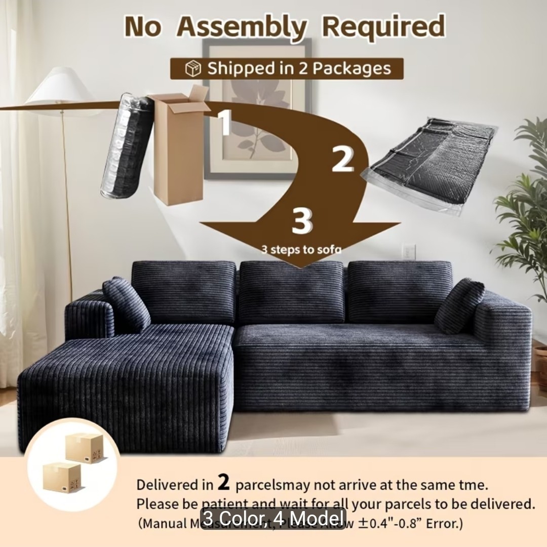 Extra Large L-Shaped Sectional Sofa with Right Chaise, Modular Plush Cloud... gallery