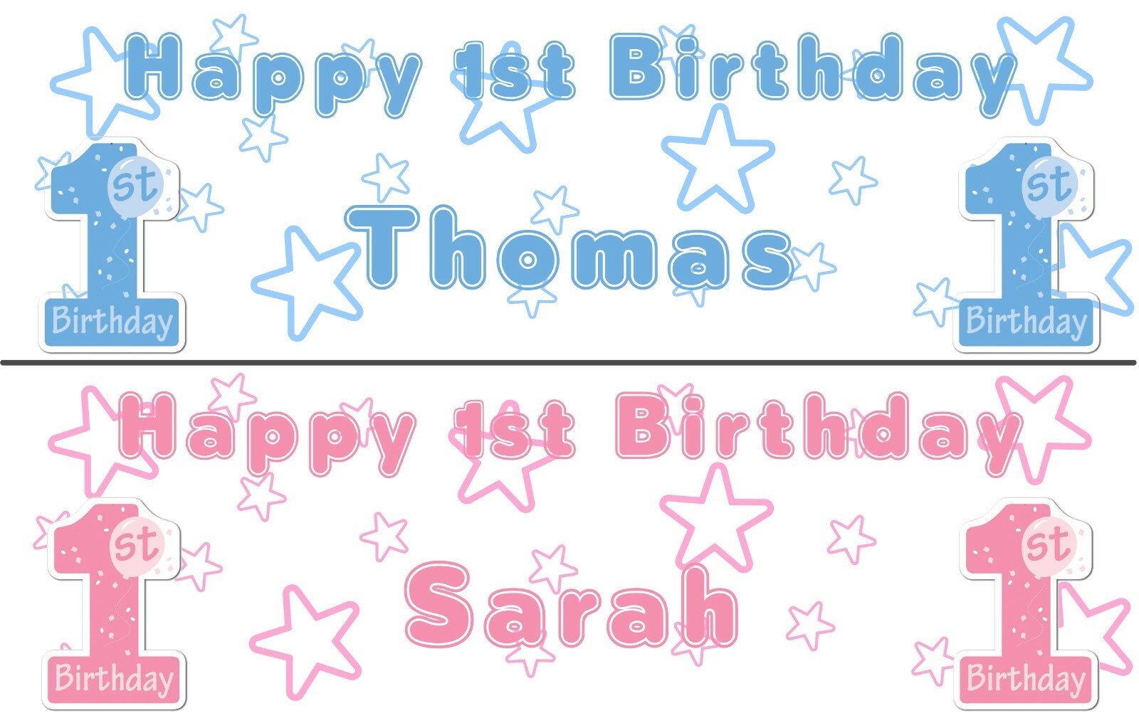 2 PERSONALISED HAPPY 1st BIRTHDAY BANNERS -CELEBRATE BOY OR GIRL FIRST BIRTHDAY gallery