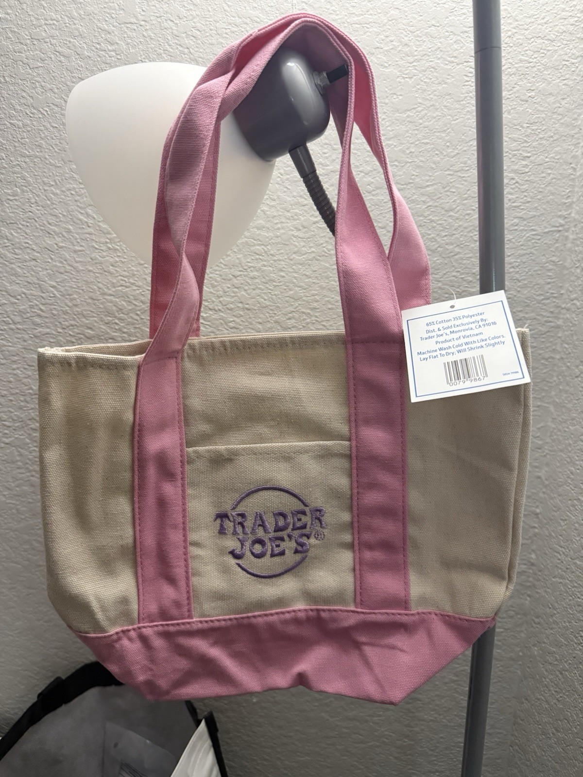 Trader Joe's Mini Pastel Tote Bag Cotton Polyester Pink Beige Small Foldable gallery