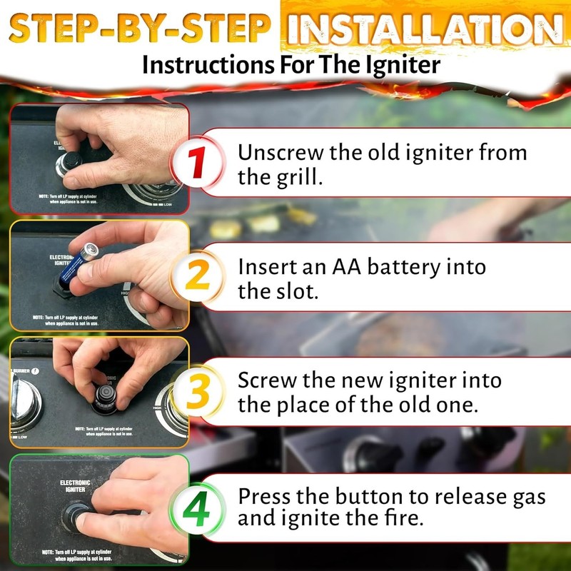 Gas Grill Igniter Replacement - 1.22" AA Battery Push Button & Tool-Free Install gallery