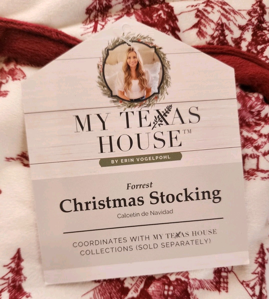 My Texas House Christmas Stocking Forrest Red & Ivory 21" Holiday Old Fashion gallery