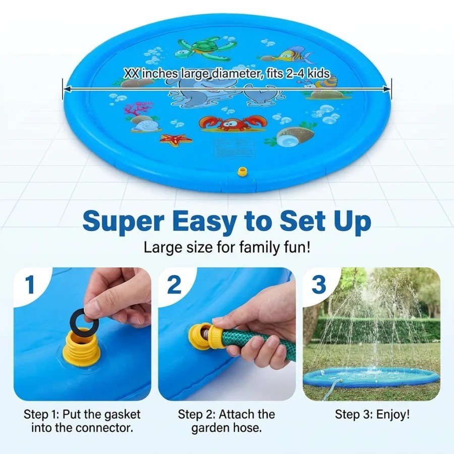 Dolphin Splash Pad 40" Inflatable Water Sprinkler Mat Kids Toddler Backyard Pool gallery