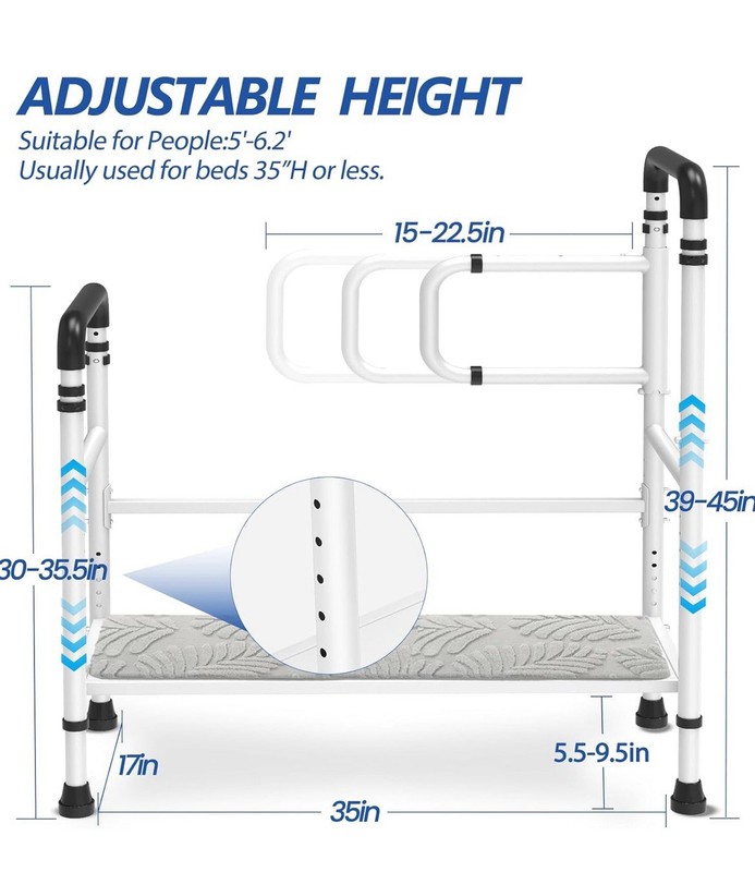 Bed Step for the Elderly/High Beds, Adjustable, Automatic LED Light, 800lb gallery