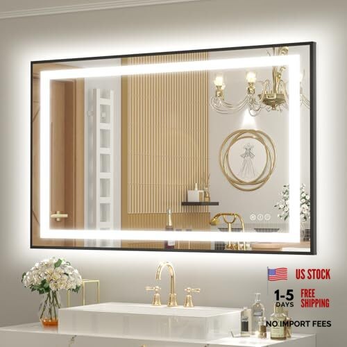 40x30 Framed LED Mirror for Bathroom, Black Lighted 40"L x 30"W Matte Black gallery