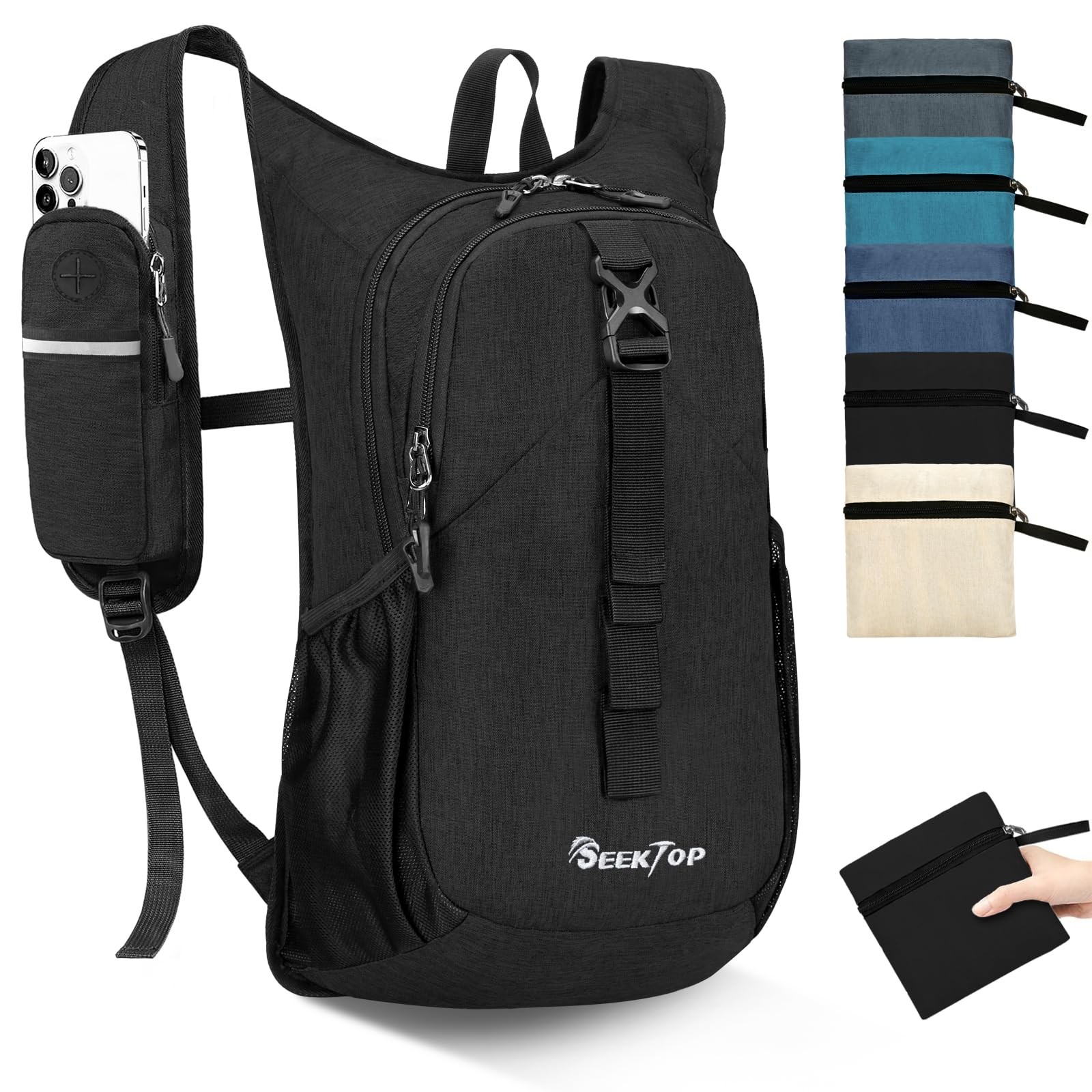 20L Small Hiking Backpack Lightweight Packable Daypack With Pocket Black