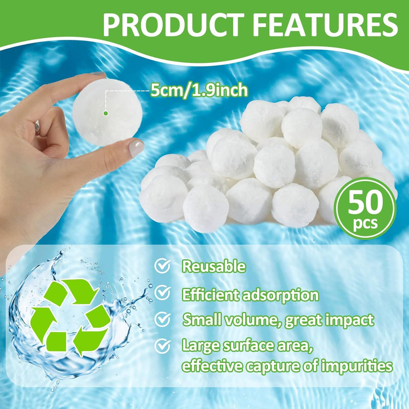 50PCS Pool Filter Balls for Sand-Filter - Dry Filter Sand Balls,Reusable Swimmi gallery