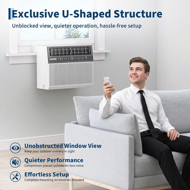 8000BTU U-Shaped Window Air Conditioner Cools 350 Sq ft W/Remote Control Quiet gallery