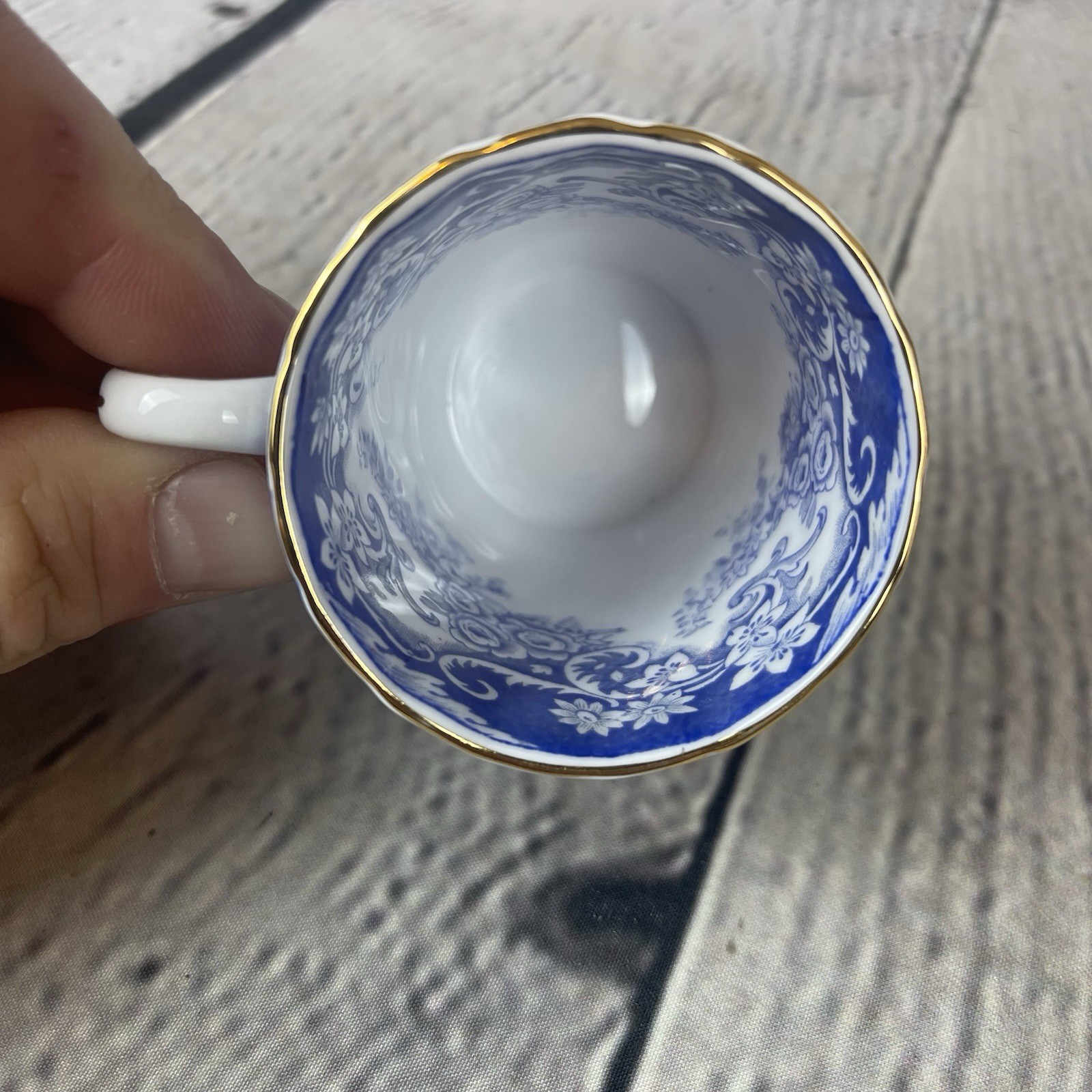 Royal Tuscan England Fine Bone China Teacup Saucer Blue White Floral Gold gallery