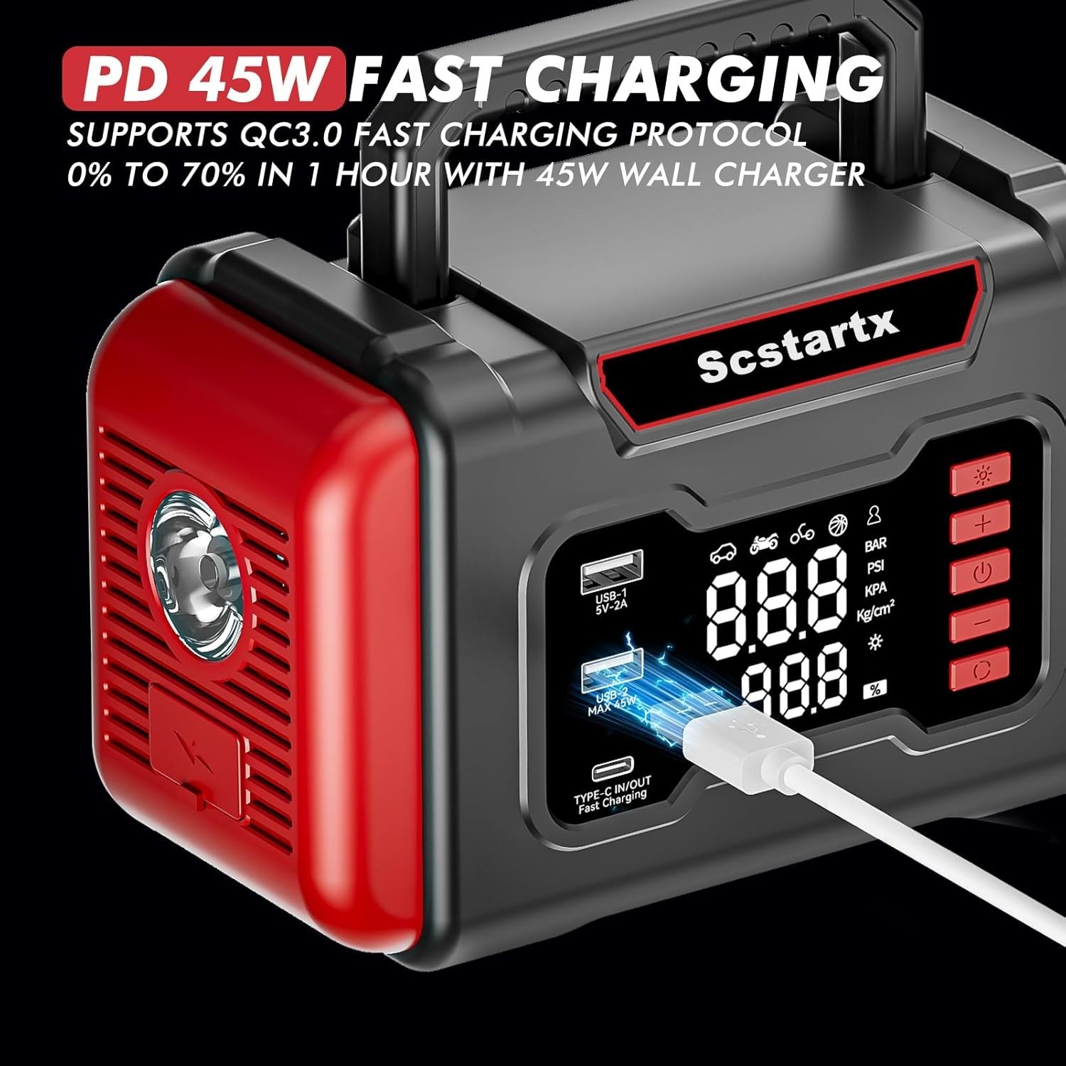Portable Car Jump Starter Air Compressor, 4000A Peck 150 PSI Black and Red gallery