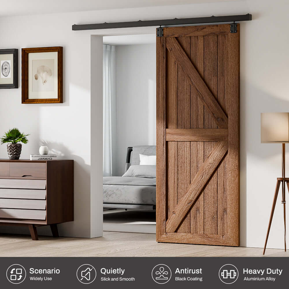 6/6.6/8FT Box Rail Hardware Heavy Duty Sliding Barn Door Track Wall Mount Kit gallery