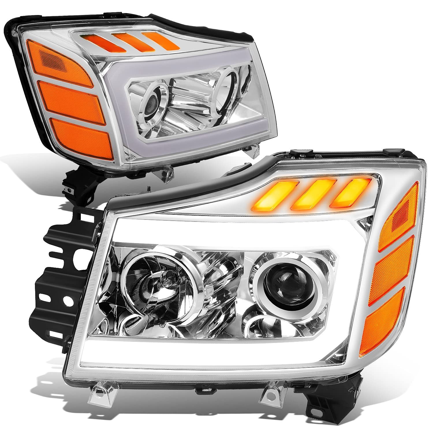 DNA MOTORING HL-HPL-NARN04-CH-AM Chrome Housing Headlights 3D LED Light Bar A... gallery