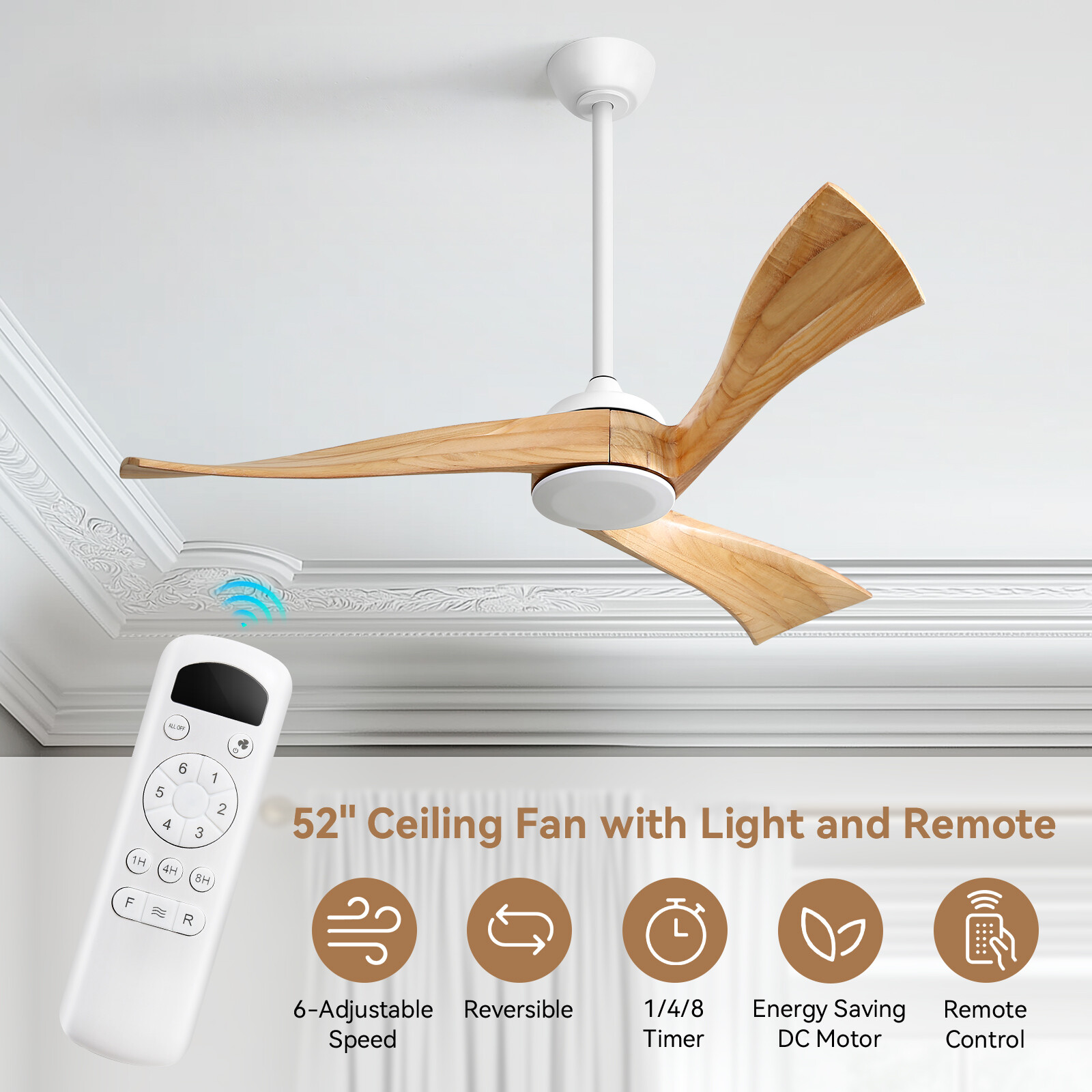 52in Low Noise Ceiling Fan without Light Quiet DC Motor/Remote Control/ CFN 4700 gallery