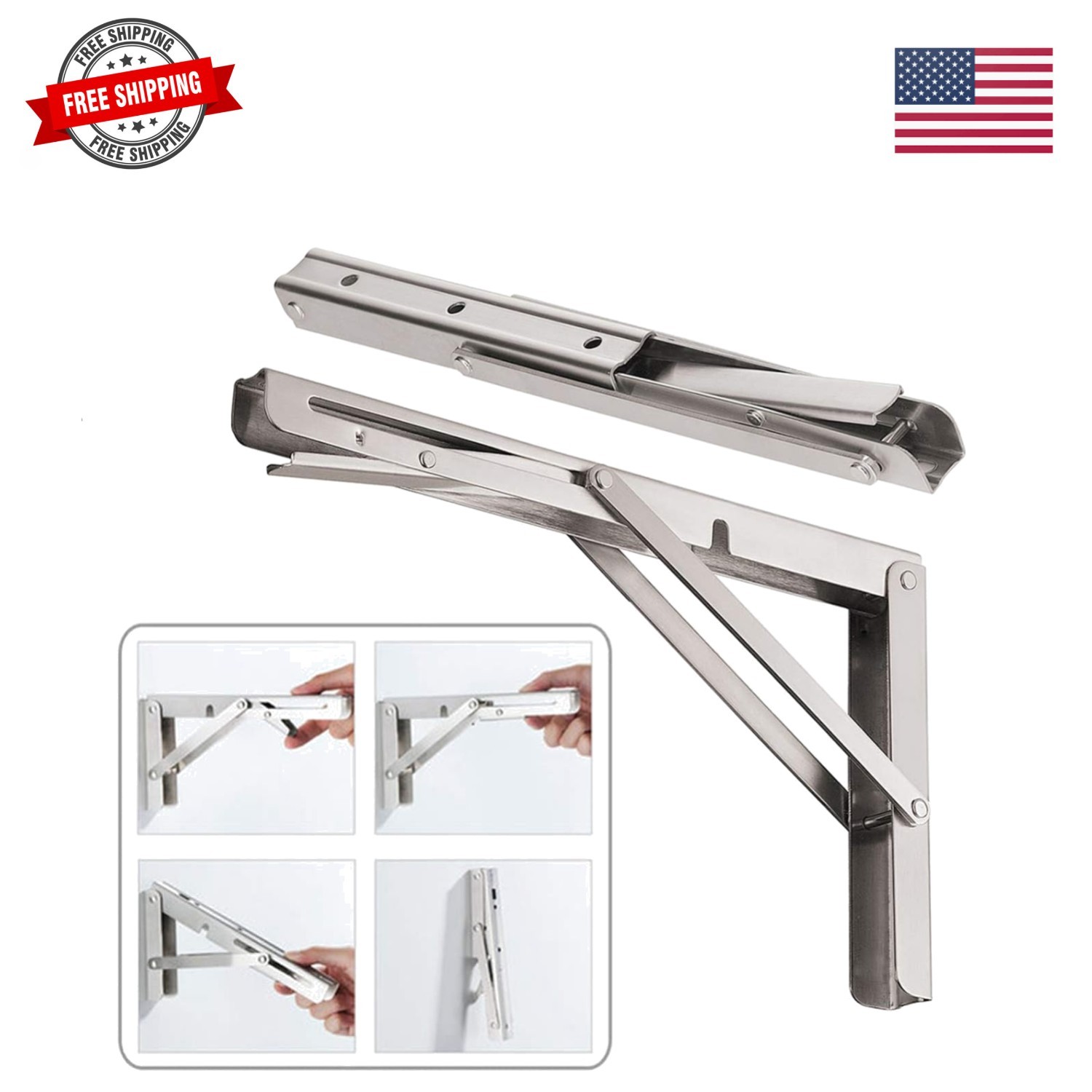 CLT 16'' Folding Shelf Brackets Max. Load 440 lb, Heavy Duty Stainless Steel ... gallery