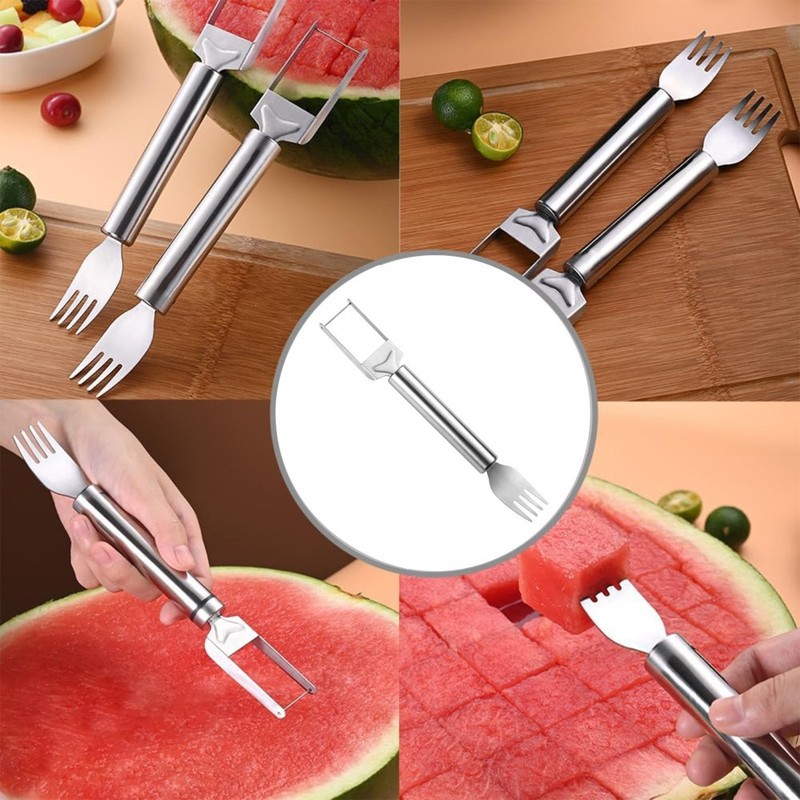 Multifunctional Watermelon Fork Slicer Cutter Stainless Steel Fruit Fork Tool gallery