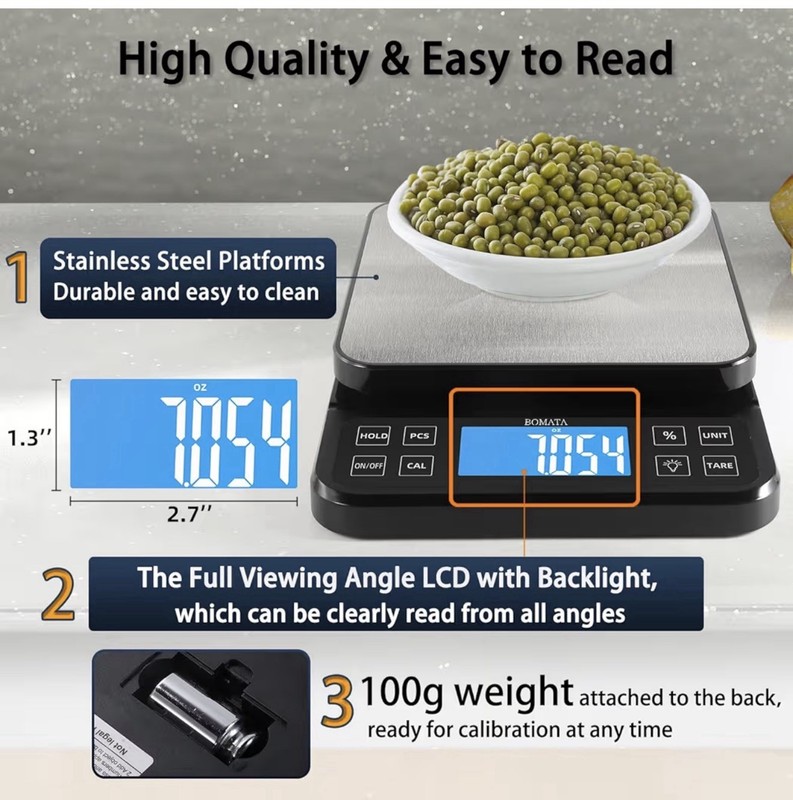 BOMATA B613 Digital Kitchen Scale Stainless Steel Platform Backlit Tare USB gallery