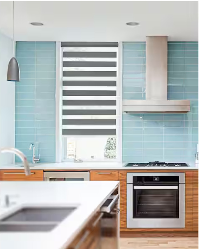 Chicology Cordless Zebra Shade Dual Layer Polyester Slate 35" W x 72" L gallery