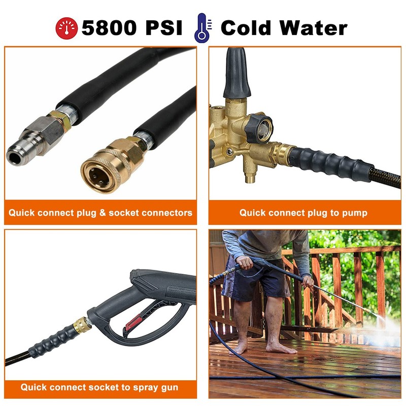 100FT 5800PSI Replacement High Pressure Power Washer Hose -3/8" Quick Connect gallery