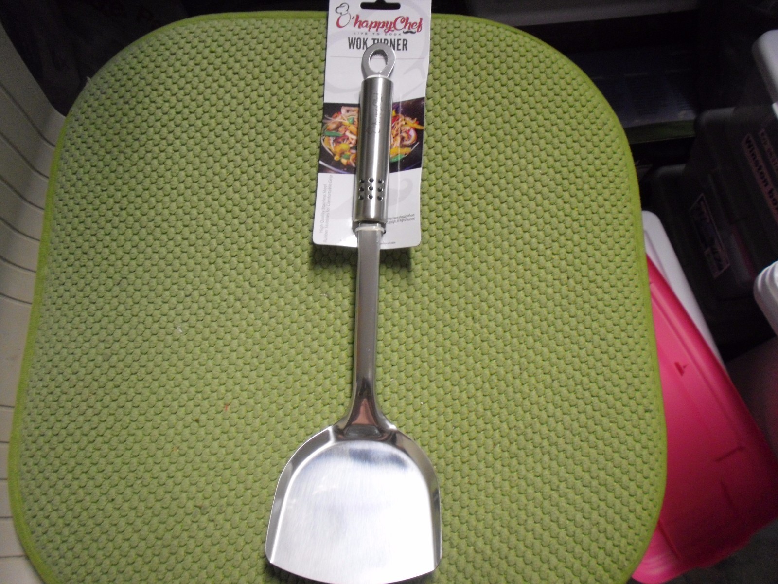 Wok Turner High Quality Stainless Steel Rubber Stubble for Comfortable Grip 13"L gallery