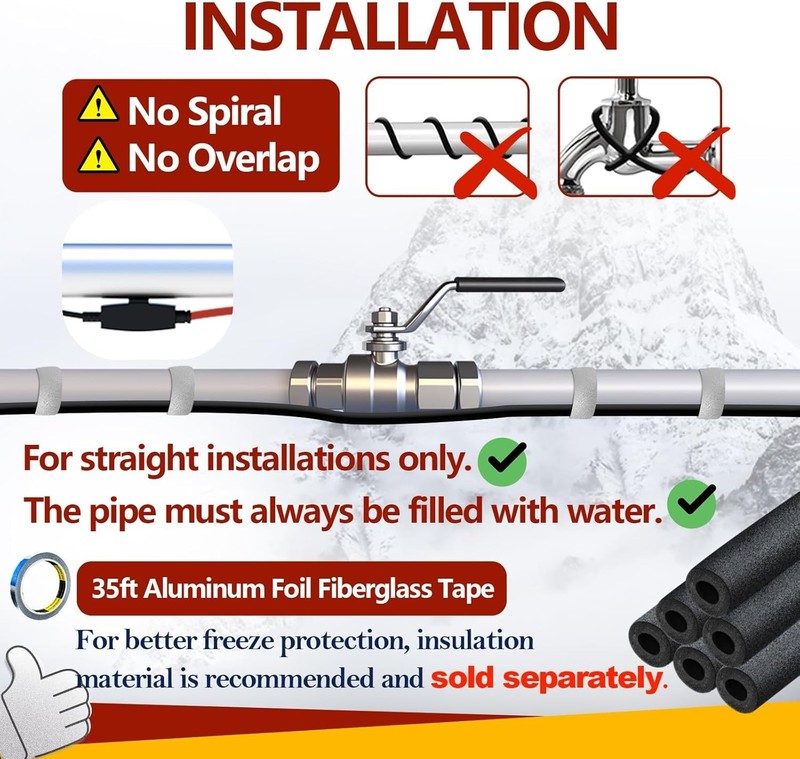Durable 3ft Constant Wattage Heating Cable for Metal and Plastic Pipes gallery
