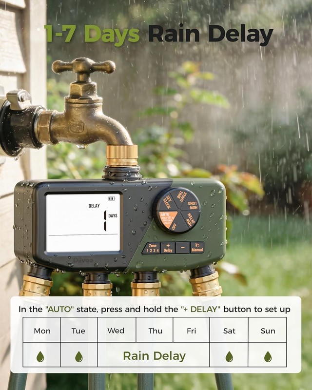 4 Zone Sprinkler Timer with Large Display Digital Control Rain Delay for Garden gallery
