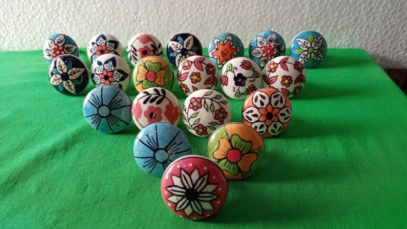 20 PC Cabinet Ceramic Knobs Pulls Hand Painted Drawer Door Handles Color knobs gallery