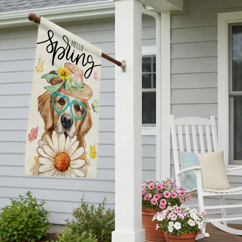 Spring House Flag Dog Daisy Double Sided 28x40 Inches Large Burlap Welcome Ho... gallery