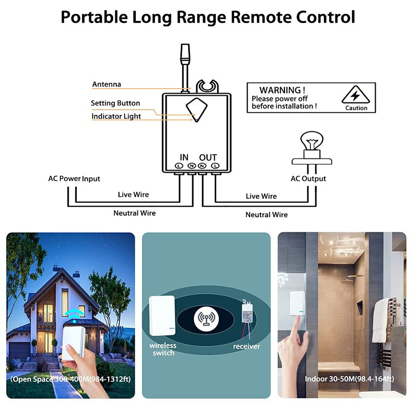 Waterproof 1 Way Wireless Light Switch Receiver for Ceiling Light Remote Control gallery