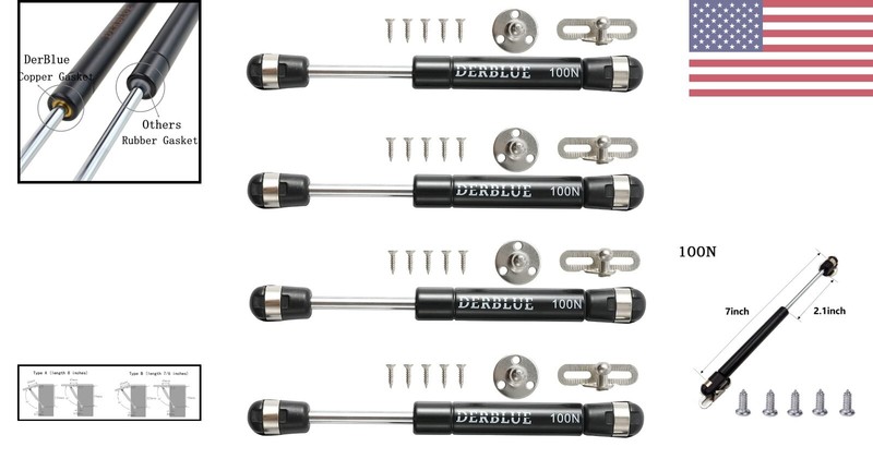 4-Pack 7" Gas Struts - Professional Cabinet Shocks - Easy Install - 100N/25lb gallery