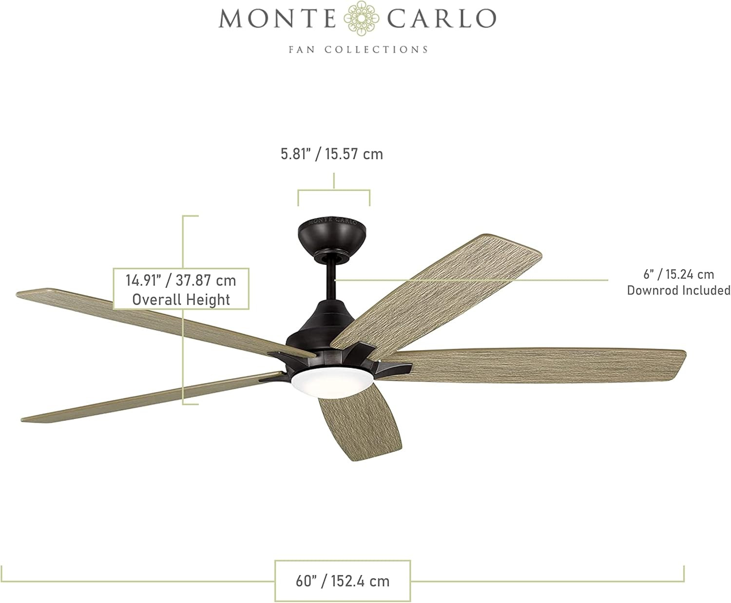 Lowden 60" Ceiling Fan with LED Light, Remote & 5 Grey Oak Blades gallery