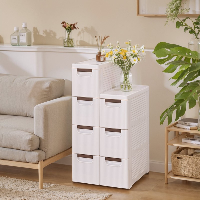 3/4/5 Drawer Slim Bathroom Cabinet, Rolling Plastic Storage Cart w/Wheels, Beige gallery