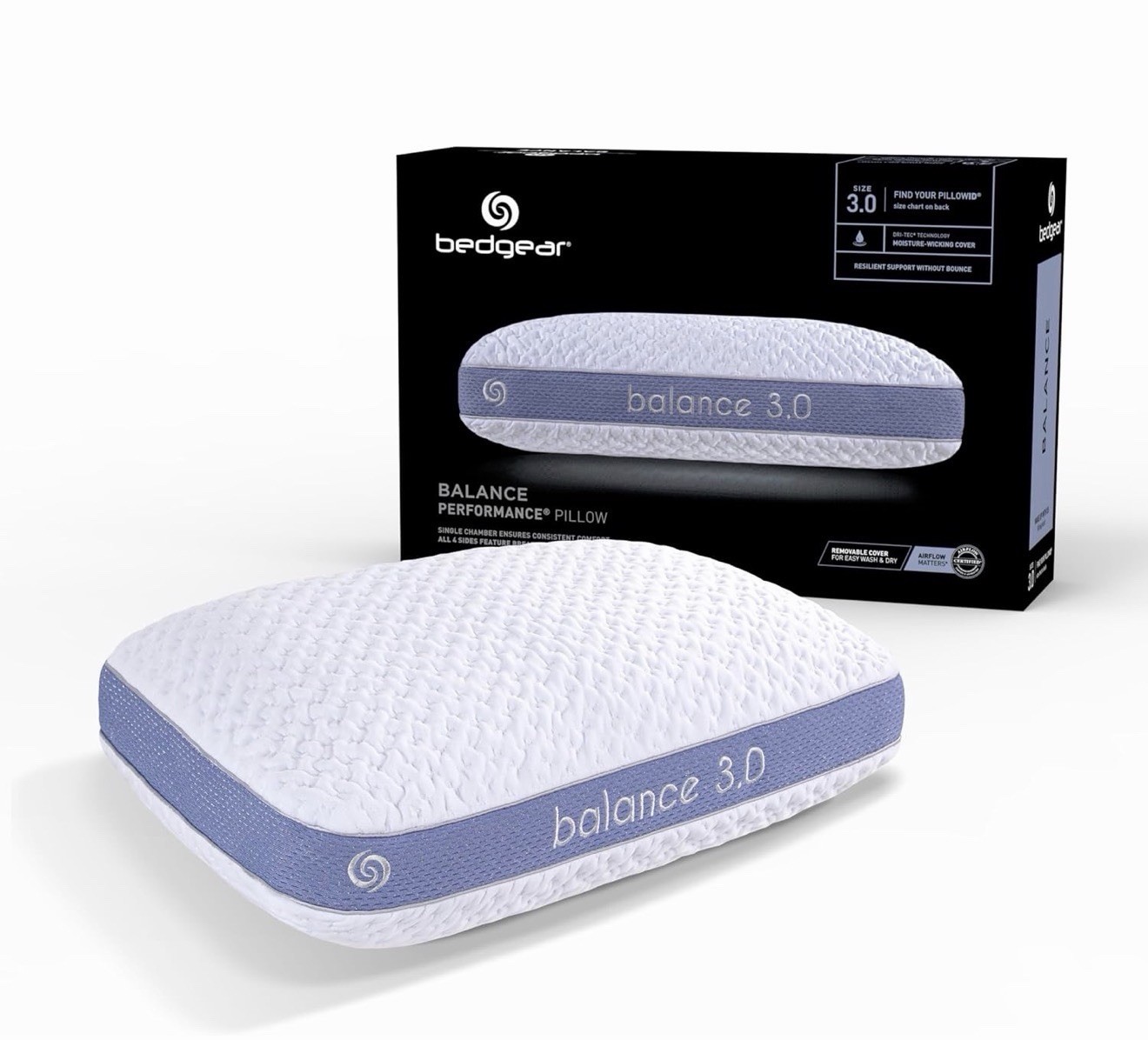 Bedgear Balance 3.0 Performance Pillow Medium Firm Moisture Wicking Open box gallery