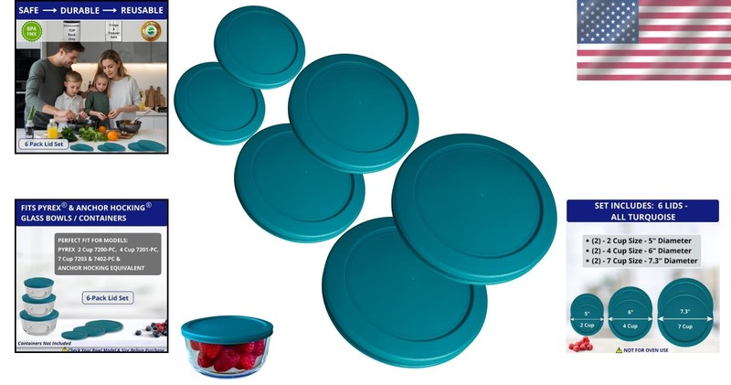 Food Storage Lids Replacement Set for Pyrex Anchor Hocking 6 Pack gallery