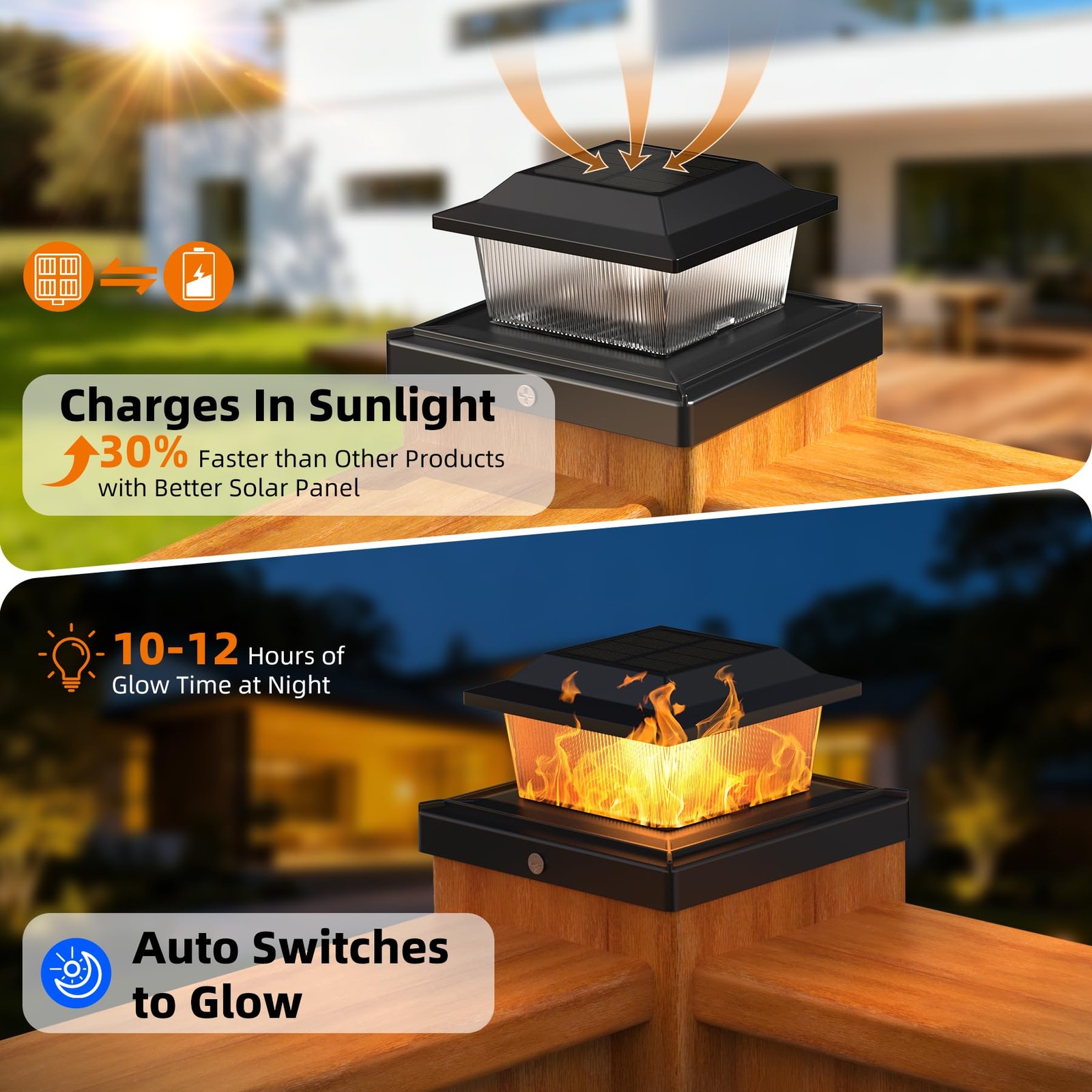 Solar Post Cap Lights, 2 Pack Outdoor Flickering Flame Light Fit for 3.5x3.5 ... gallery