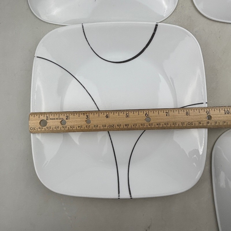 Corelle Simple Lines Square Luncheon Plates Set of 4 White Black 9" Salad gallery