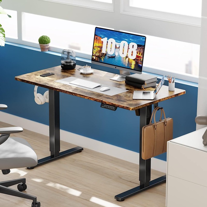 55" Rust Brown Modern Height Adjustable Electric Standing Desk Home Office Table gallery