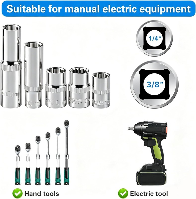 10pc 10mm Socket Set 1/4 & 3/8 Drive Impact Sockets Deep Shallow 6 & 12 Pt Cr-V gallery
