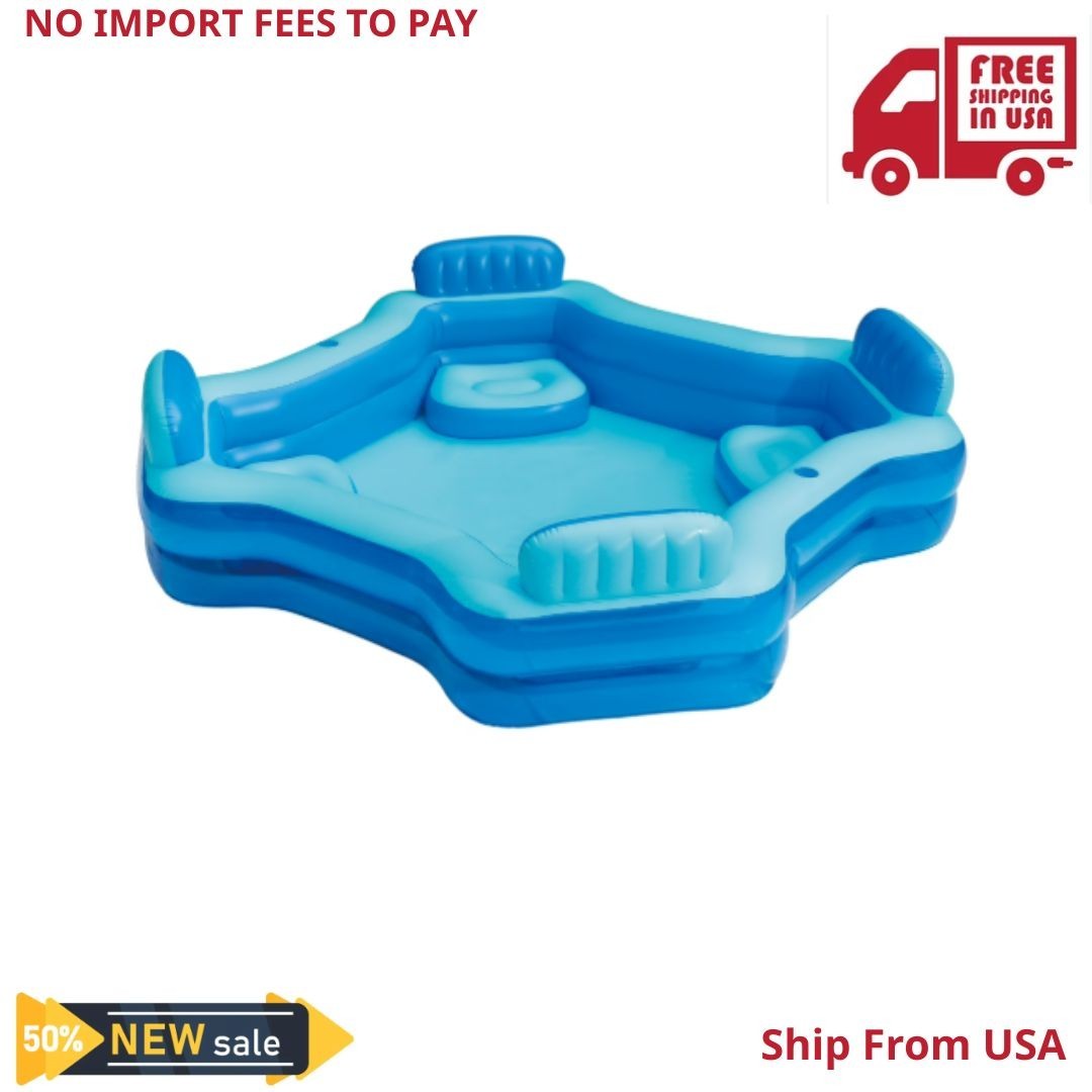 Bluescape Blue Deluxe Comfort Inflatable Family Swimming Pool, 4 Seats, Square gallery