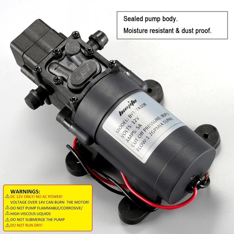 Compact 12V Diaphragm Pump with 1.2 GPM Flow for Marine Projects & Weed Control gallery