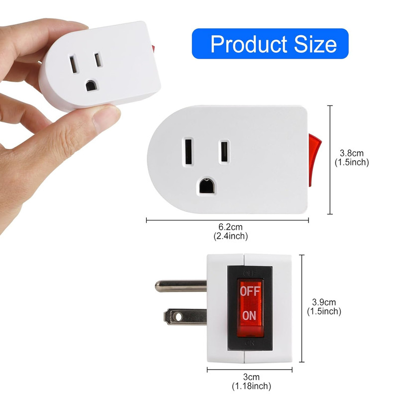 Grounded Outlet with On/Off Switch 15A 1875W Wall Tap Adapter 3-Prong 3 Pack gallery