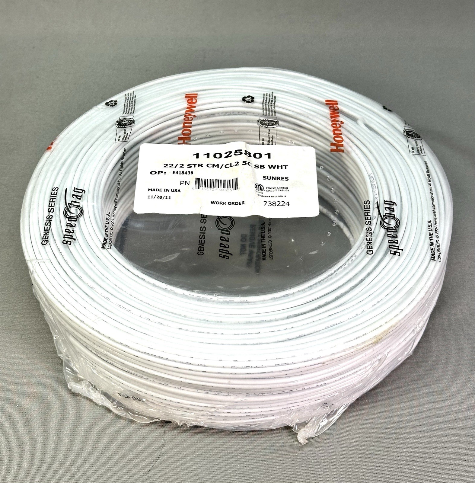 Honeywell Genesis 22/2 Stranded Alarm Wire 11025801 CM/CL2 5C SB White 500ft NEW gallery