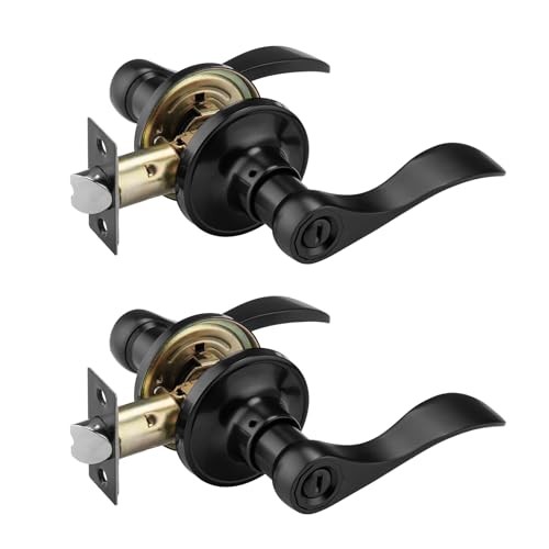 NCL 2 Pack Black Door Handle Interior, Wave Door Lever Door Knob with 2-Privacy gallery