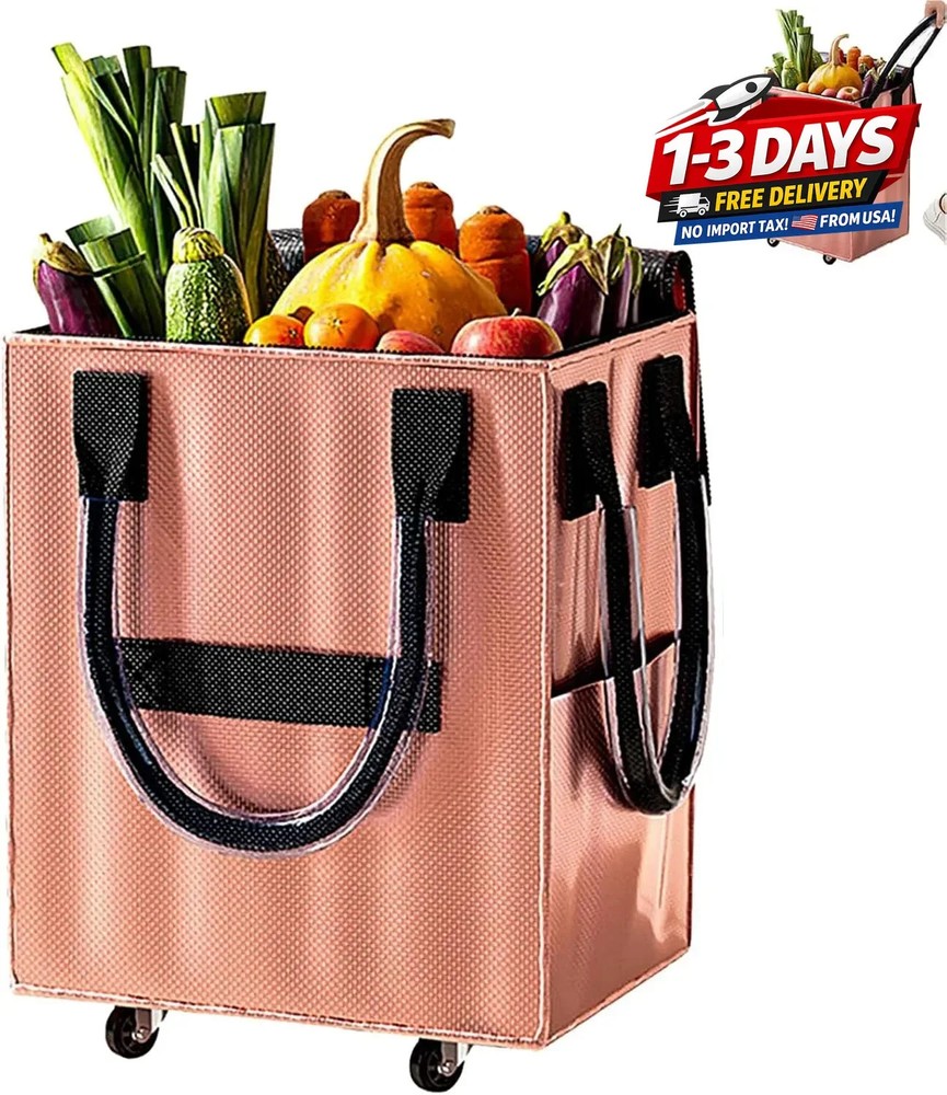 Reusable Grocery Bag on Wheels Foldable Shopping Cart 67lb Capacity