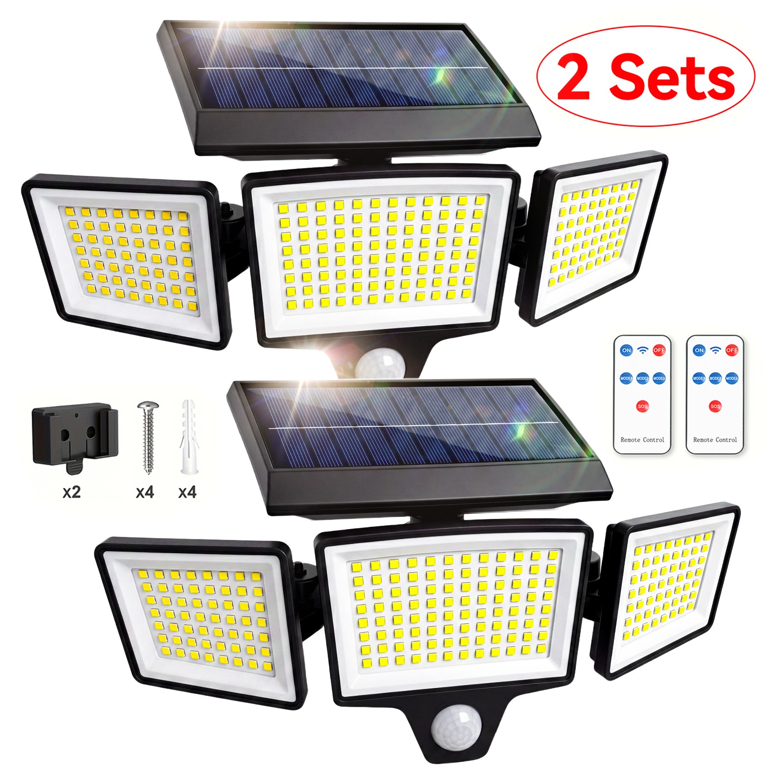 2 Pack LED Motion Sensor Solar Lights Outdoor IP44 Waterproof Security Lamp US gallery