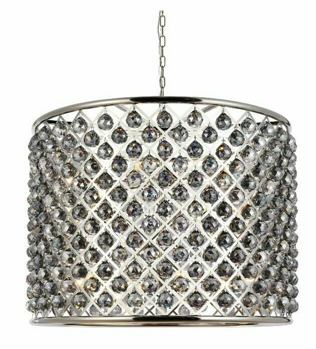 Large Chandelier Ceiling Light Fixture Silver Crystal Balls Polished Nickel 35" gallery