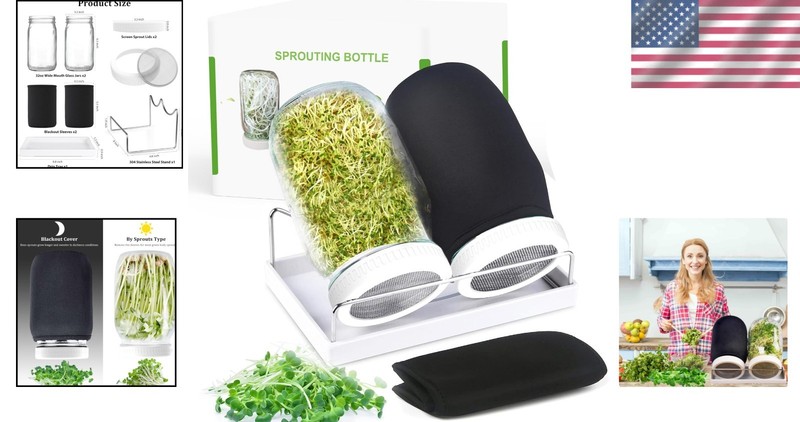 Complete Organic Seed Sprouter Kit: 2 x 32 oz Jars with Stainless Steel Features gallery