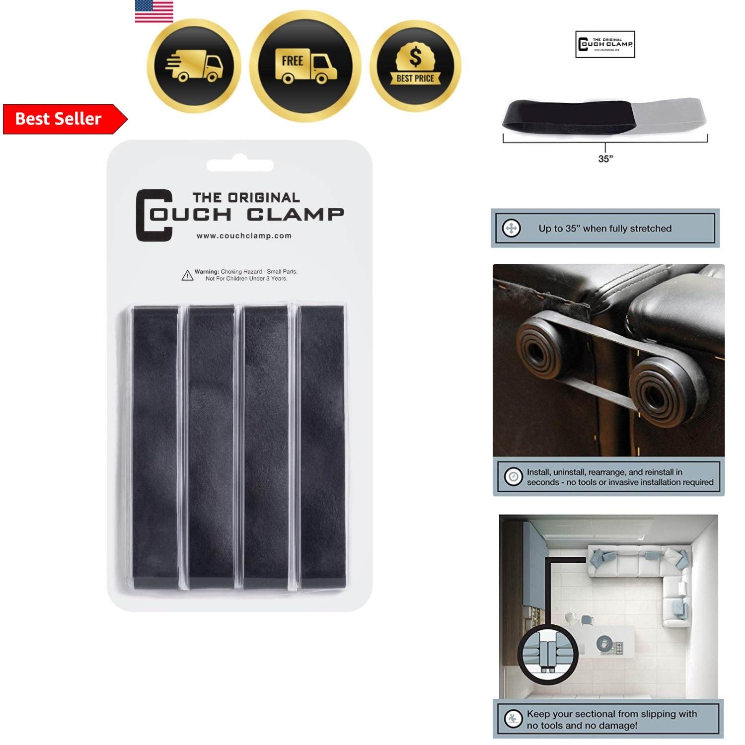 Heavy Duty Couch Connector for Sectional Sofa 4 Pack - Easy Install & Uninstall gallery