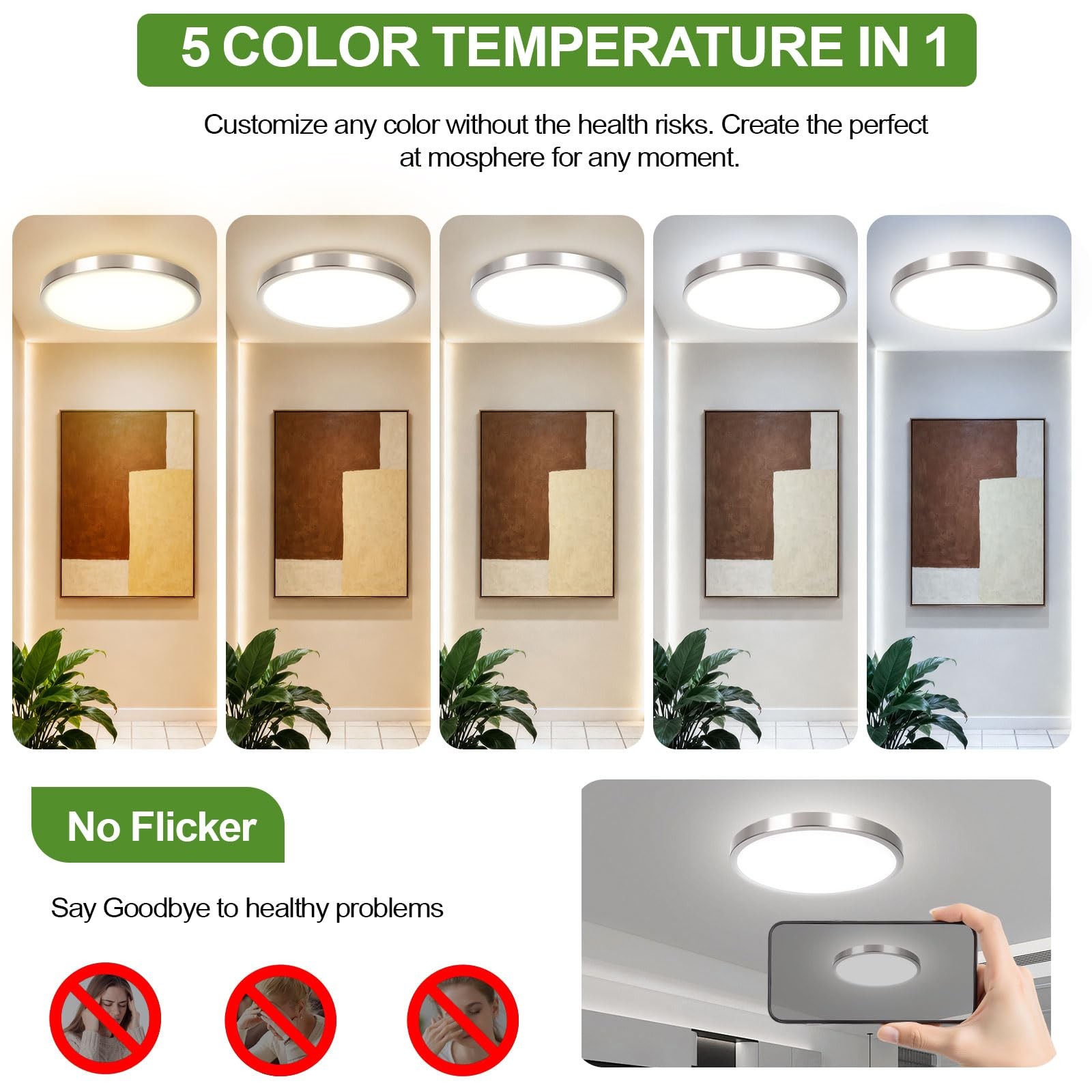 2-Pack 36W Dimmable Ceiling Light Fixture, 13 inch 3600lm Super Bright Modern... gallery