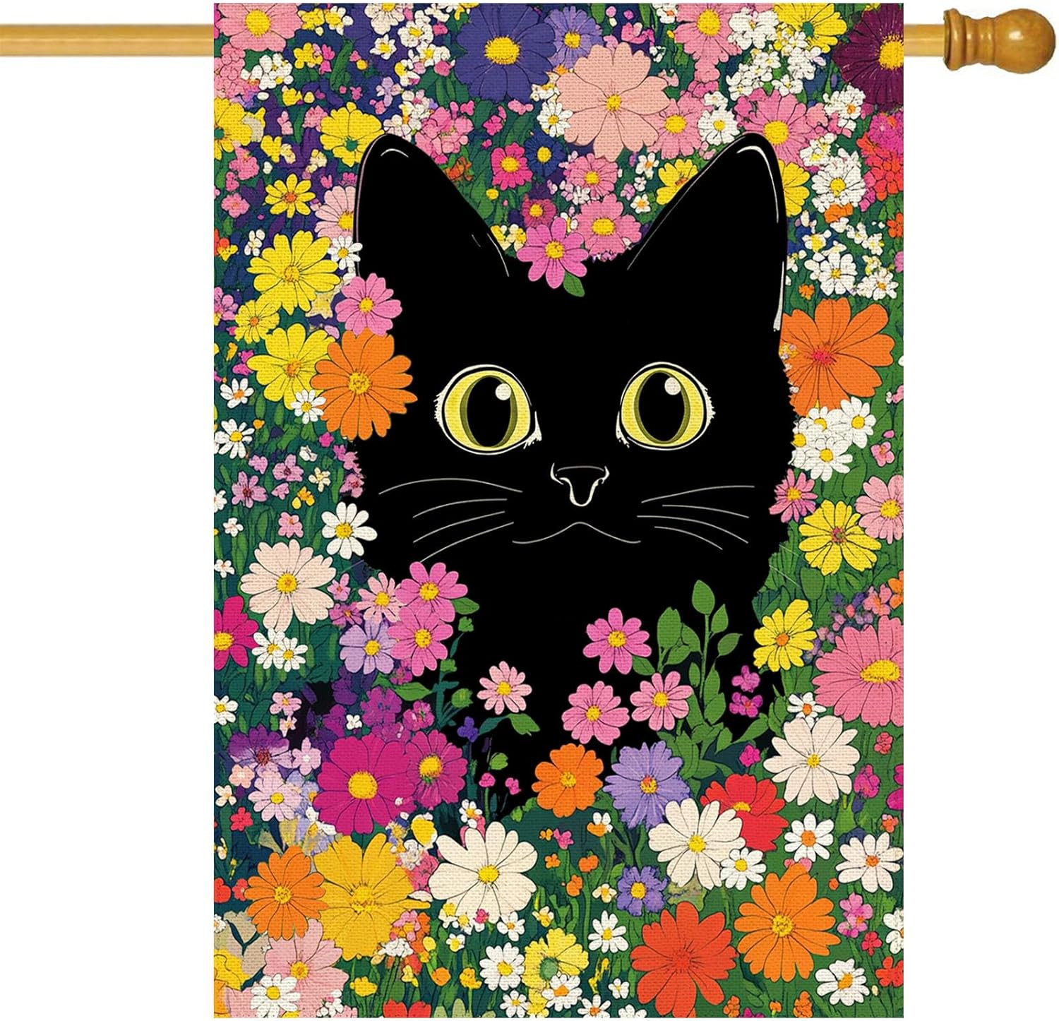 Spring Summer Cat House Flag Double Sided 28 X 40 Inch Funny Black Cat Flower Fl gallery