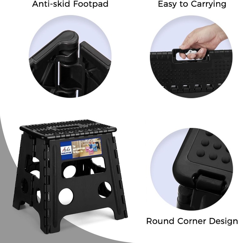 Folding Step Stool Plastic Foldable Stools Non Slip Dot Surface 13" 16" 17.5" gallery