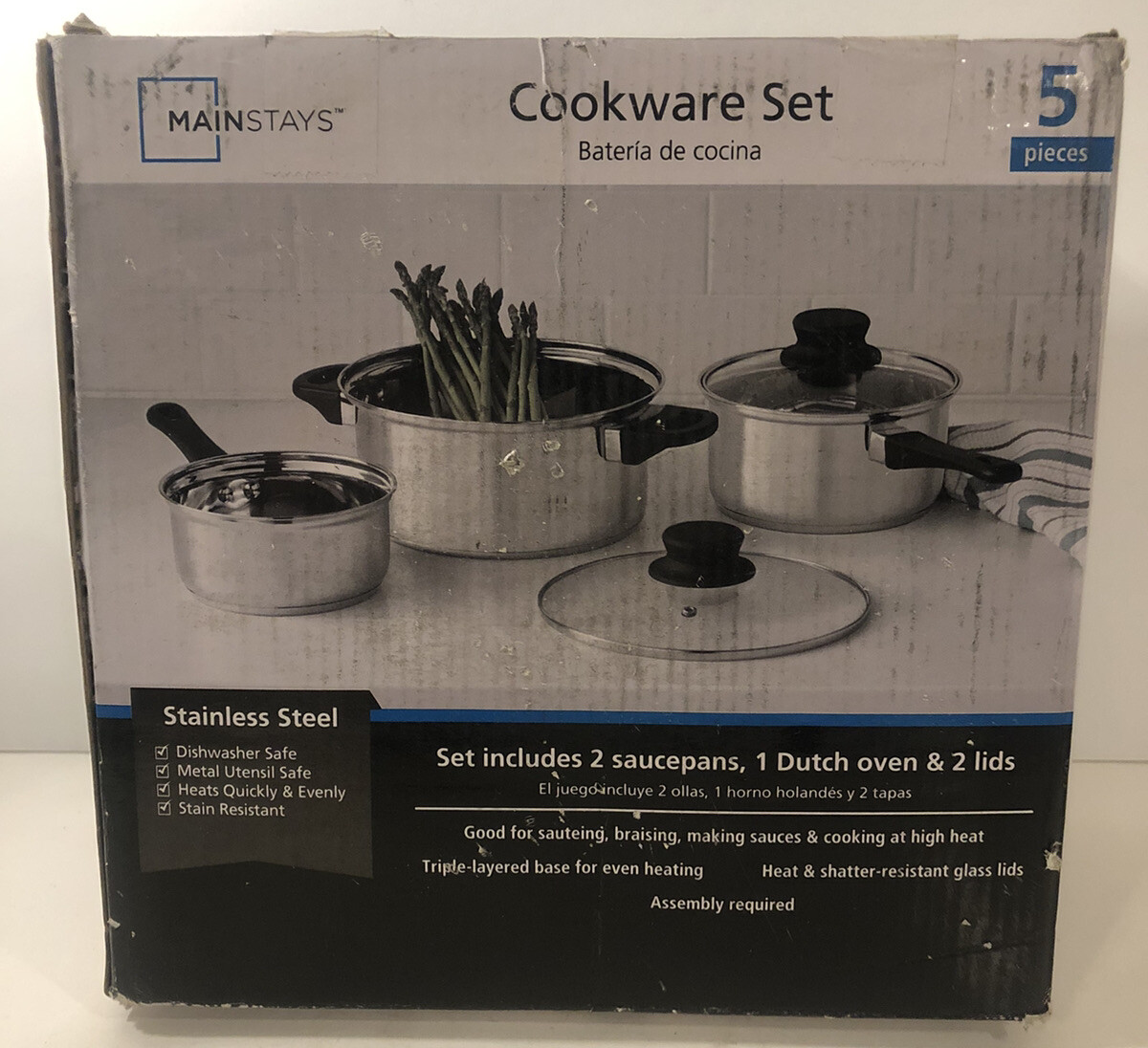 Mainstays 5 Piece Cookware Set Stainless Steel 2 Saucepans, 1 Dutch Oven, 2 Lids gallery